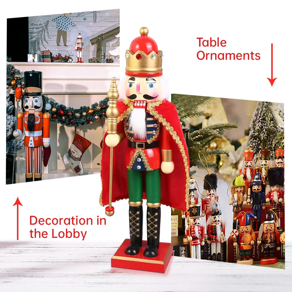 38CM Nussknacker-Soldat Holzpuppe mit Umhang Handgefertigte Marionette Weihnachtsschmuck Weihnachtsgeschenk für Heim- und Bürodekoration – Detail 4