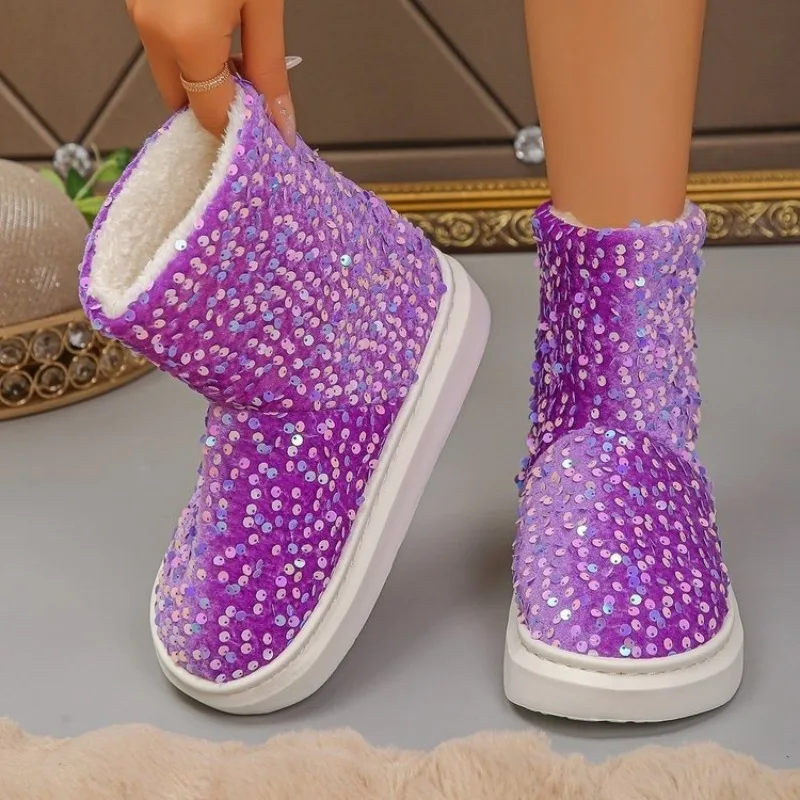 أحذية الثلوج الأوروبية المرصعة بالنجوم الماسية اللامعة 2025 نعل مطاطي شتوي أنيق بأكمام غربية #1