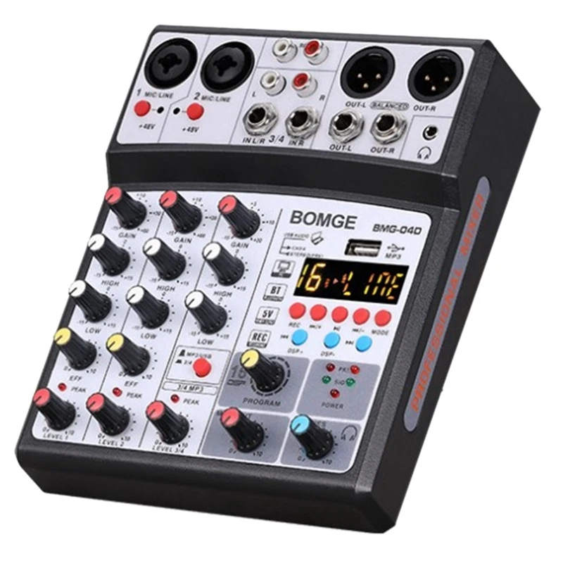 

Professional Sound Card 4-Channel Mixer Outdoor Conference Audio USB Bluetooth Reverb Audio16 Digital Effects (US Plug)-ABDQ