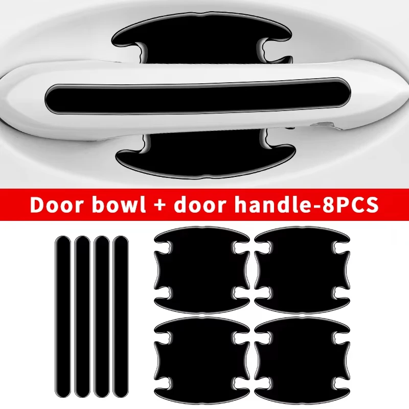 8Pcs Car Door Handle Bowl Protector Stickers Anti-Scratch Paint Guard Anti-Collision Black Film Strips Auto Exterior Accessories