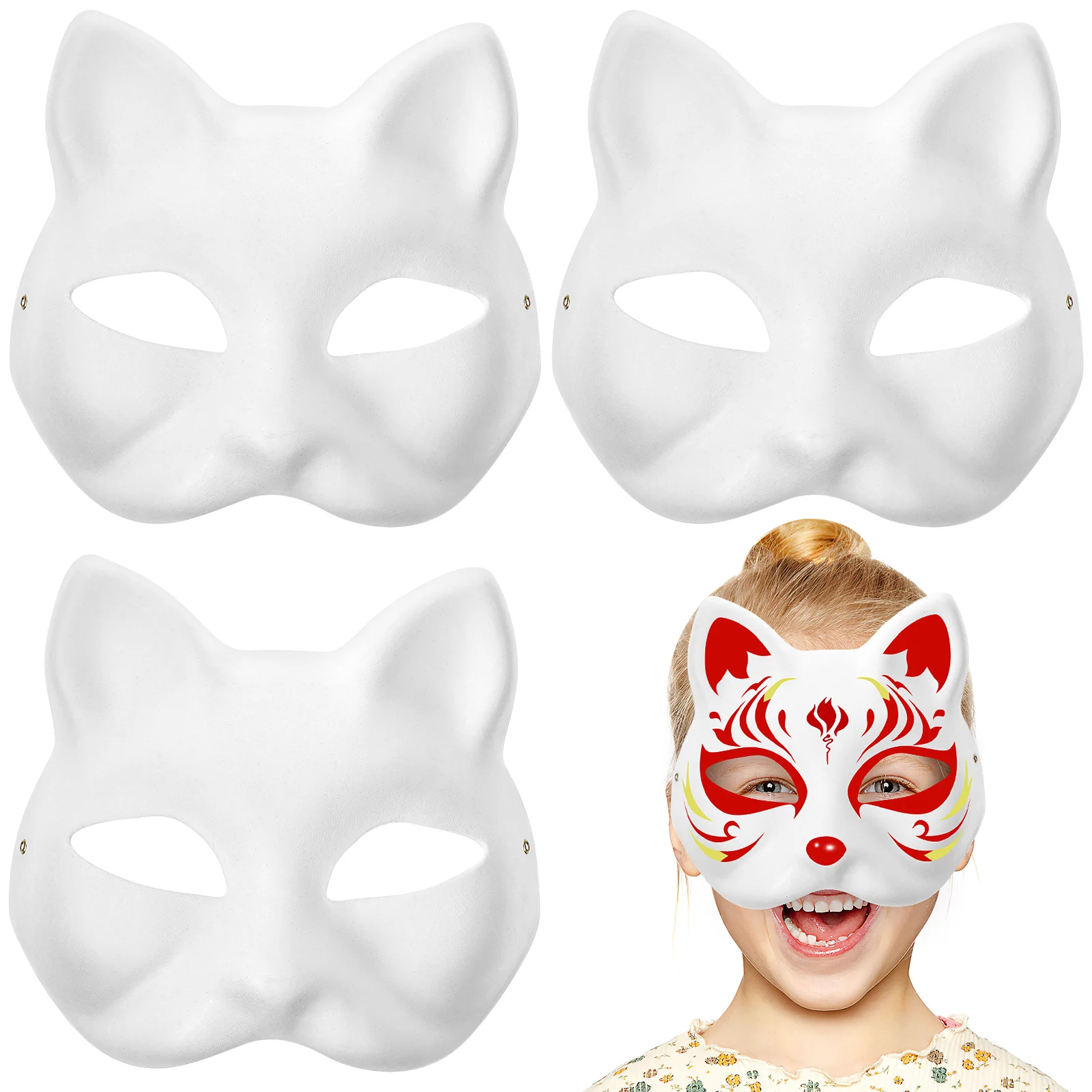 

3 Pcs Cosplay Mask Mardi Gras Cat Face White Paper Blank Party DIY Hand Painted