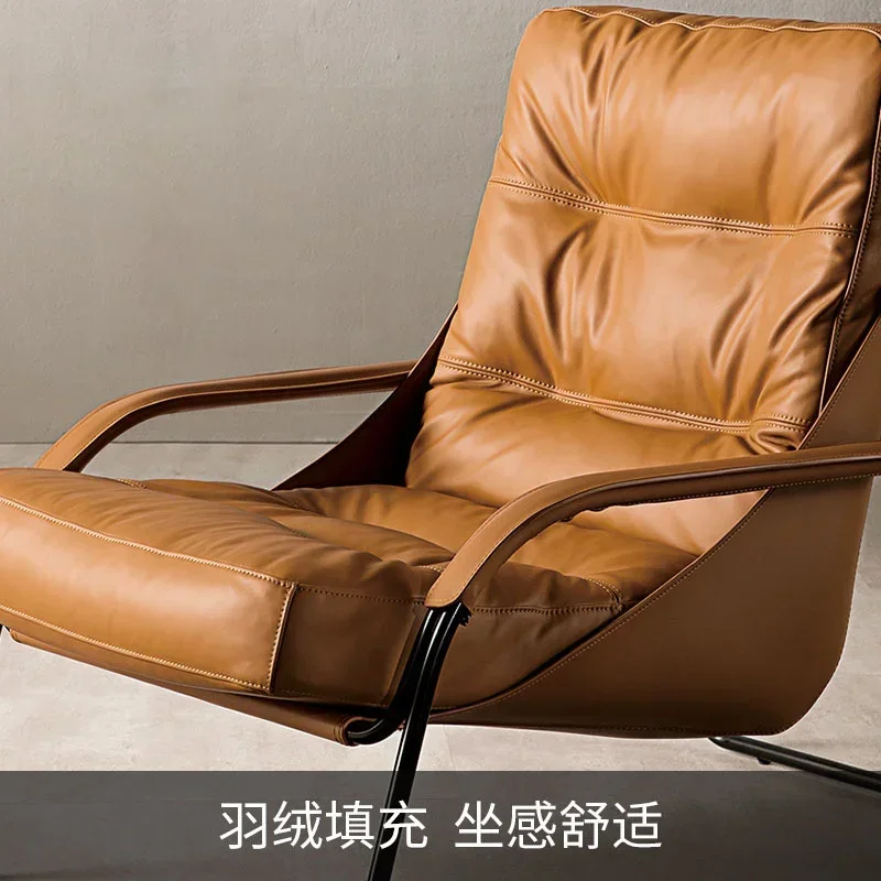 Skandynawski designerski pojedyncza Sofa salon siodło skórzane fotel wypoczynkowy lekkie luksusowe meble skórzane leniwy fotel