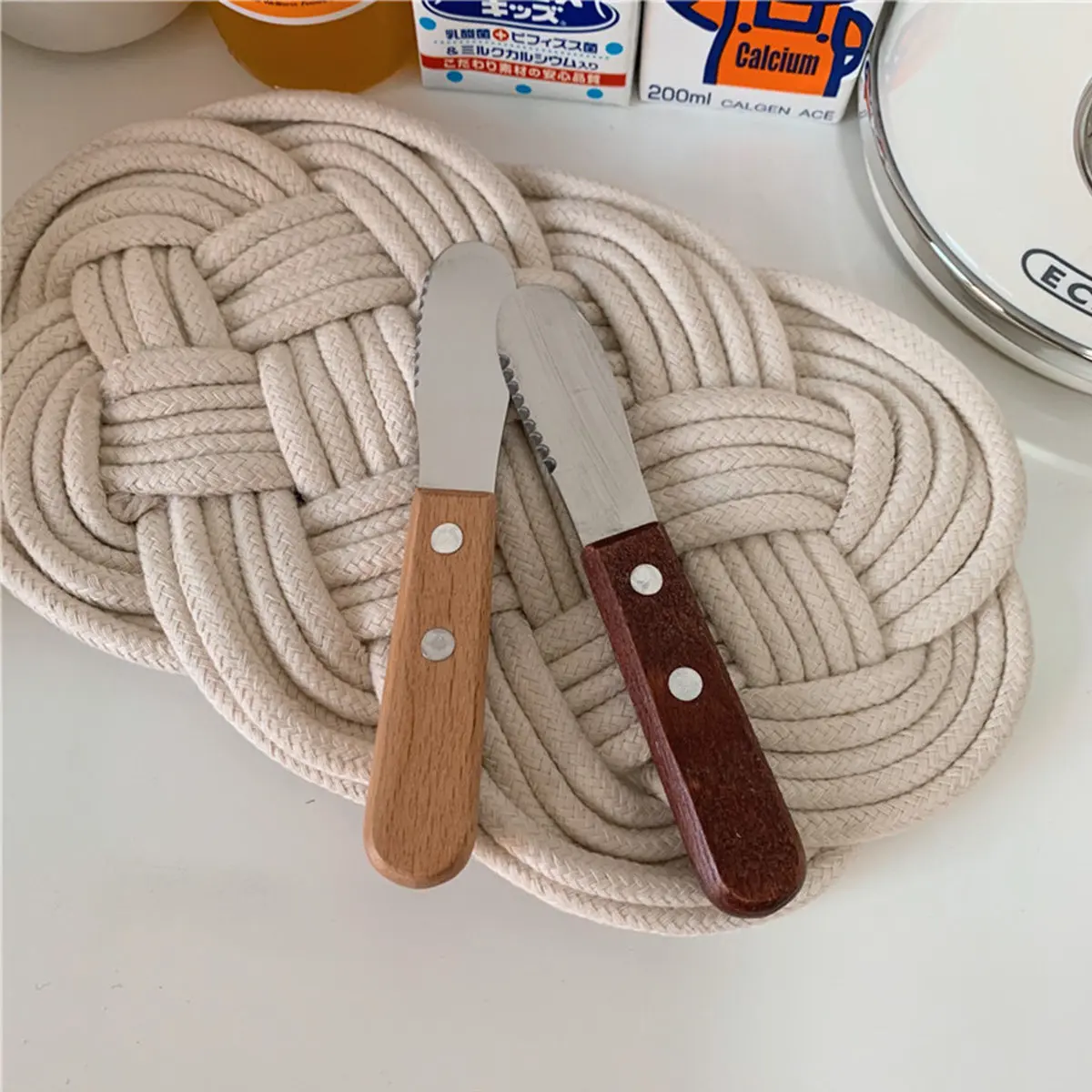 Cotton Thread Weave Coaster Non-Slip Oval Placemat Hot Insulation Cup Mat Table Protector Handmade Decorative Placemats for Home