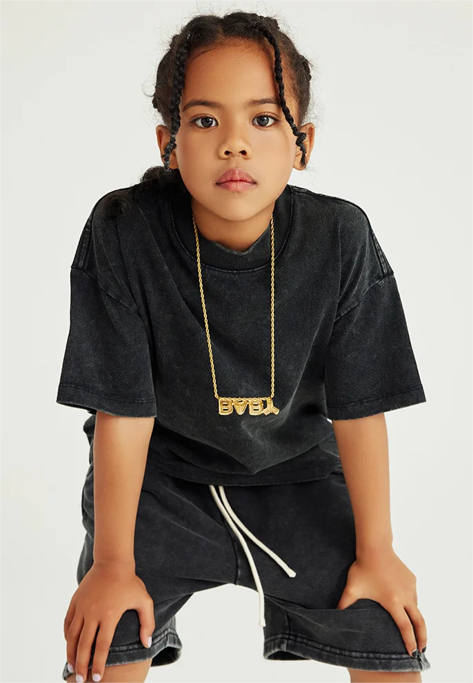 Pure Washed T Shirt For Children Patternless Y2K,  Comfortable Oversized  Unisex, Short Sleeves Streetwear Casual Tops Boy Girl
