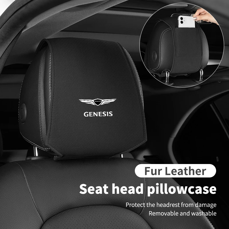 Car Seat Headrest Cover Leather Seat Protector Storage Bag For Hyundai Genesis Coupe Logo G70 G80 G90 GV60 GV70 GV80 EV BH