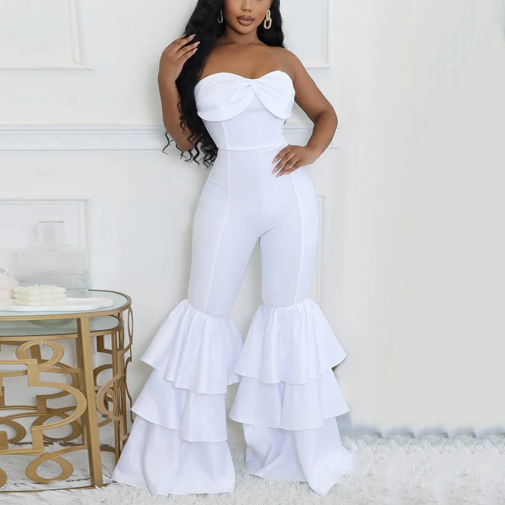 

Sexy Jumpsuits & Rompers for Woman Strapless Backless High Waisted Ruffles Floor Length Elegant Birthday Party Dinner Overalls