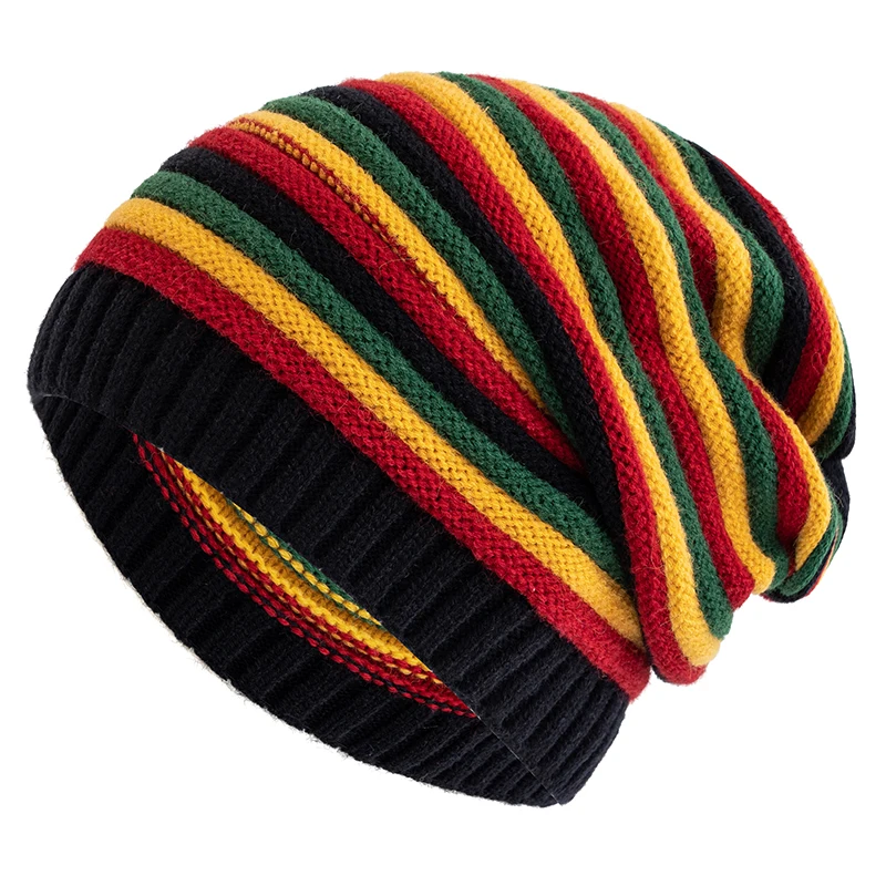 New Women Slouchy Winter Hats Keep Warm Beanie Hat Striped Design Casual Knitted Cap