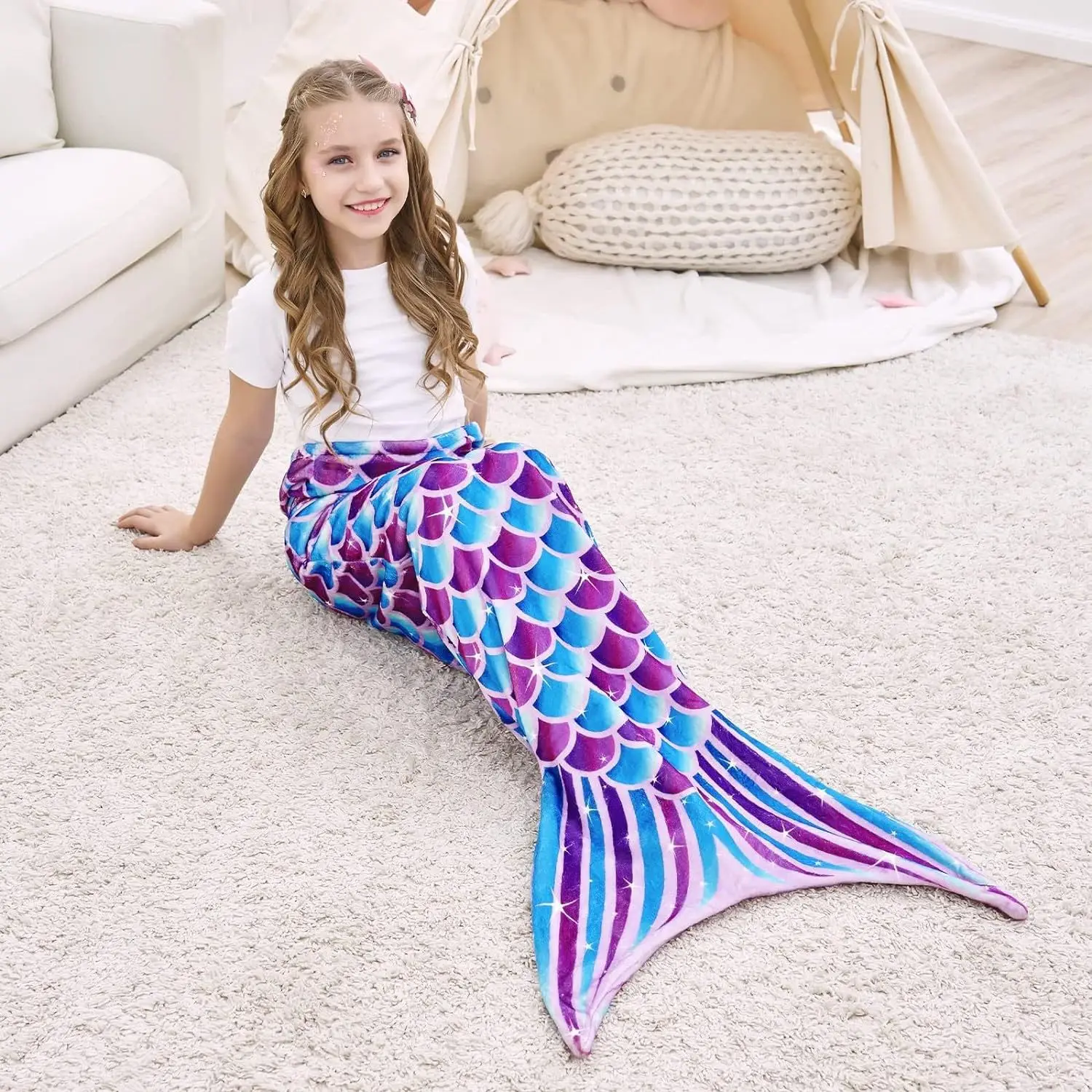 Shark Mermaid Tail Blanket for Children and Kids, Sleeping Sack, Sofa Bed Throw, Adult Bed Blanket