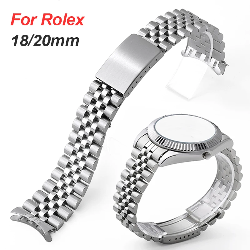 18mm 20mm Full Stainless Steel Curved End Watchband for Rolex DATEJUST Solid Metal Watch Bracelet for Jubilee Business Wristband