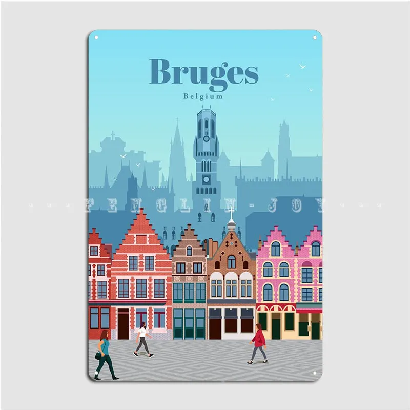 Travel To Bruges Metal Plaque Poster Cinema Kitchen Home Classic Plates Tin Sign Poster