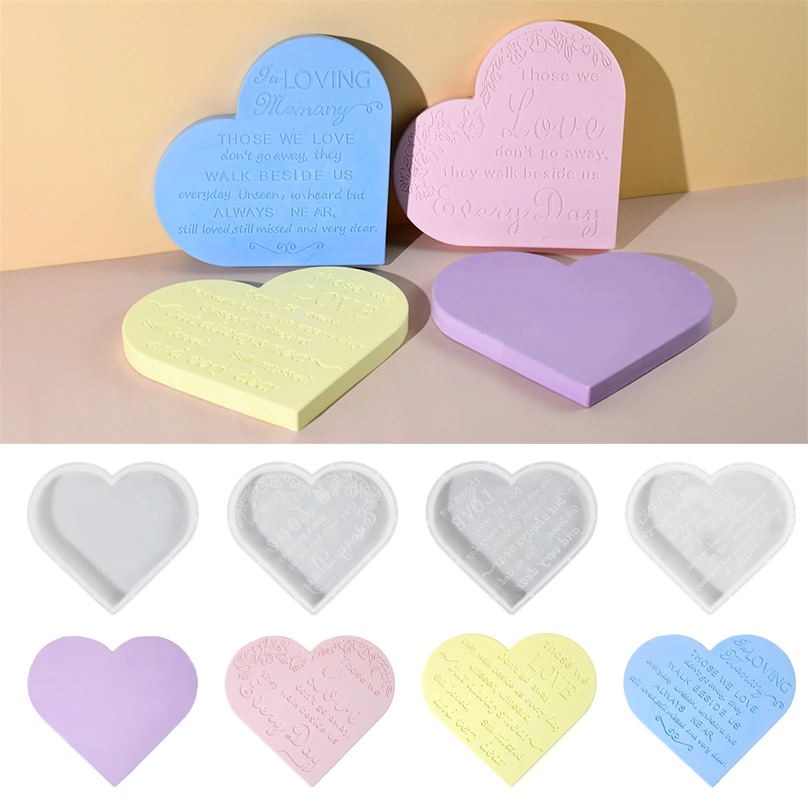 Heart-Shaped Coaster Silicone Mold DIY English Letters Big Love Silicone Mold Jewelry Coaster Tray Set Plaster Mold Home Decor