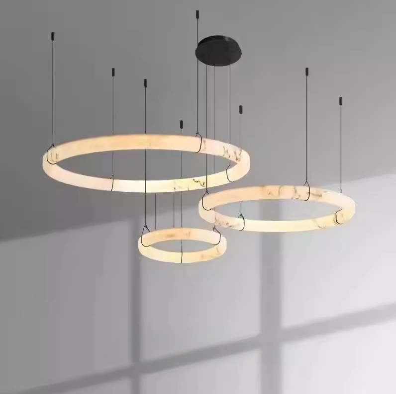 Artificial Marble Pendant Lights Round Imitation Marble Pendant Lamp Faux Stone Chandelier for Living Room Decor Indoor Lighting