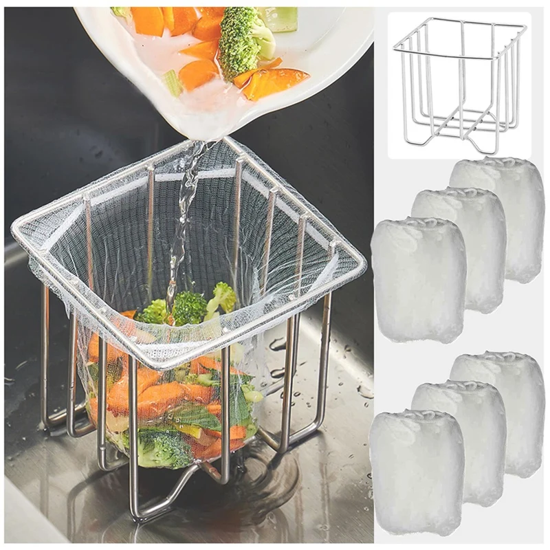 Hot Kitchen Sink Drain Strainer Basket With Sink Basket Holder And 300Sink Strainer Net Bags Mesh Sink Strainers For Kitchen