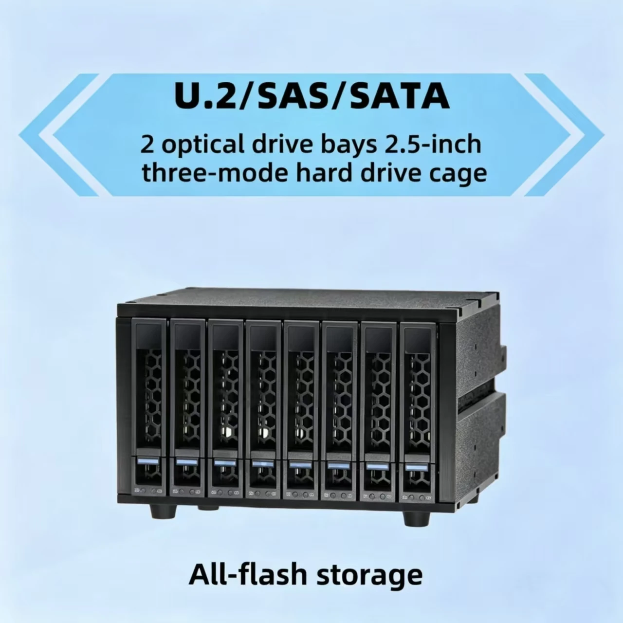 

Factory Sale Hot-Swappable 8bays Nvme U.2 2.5inch SATA All-Flash Hard Drive Cage NAS Stock