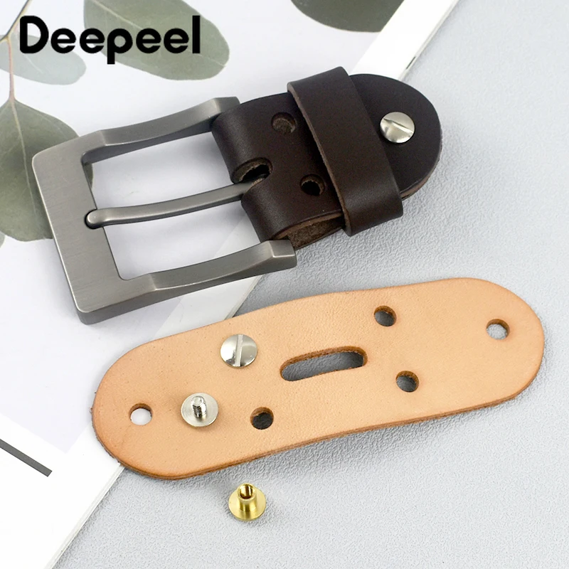 Deepeel Men's Belt Connection Leather Belts Pin Buckle Head Connect Loops Solid Brass Rivet Clasp DIY Leathers Craft Accessories