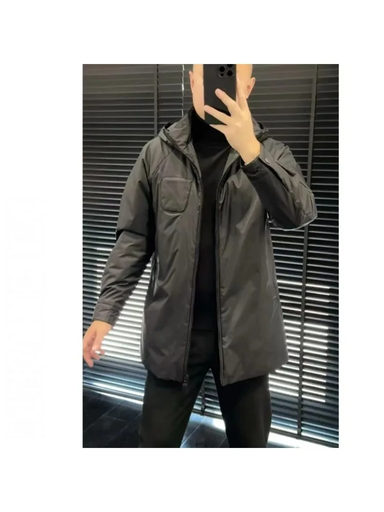 

Men's Casual Cotton Jaet Thin Cotton Fill Hooded Simple Sle Urban Faion Long Sve Stand Fit Daily Wear