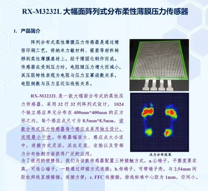 RX-M3232L Large Format Distributed Flexible Thin Film Pressure Sensor Foot/Cushion Sensor