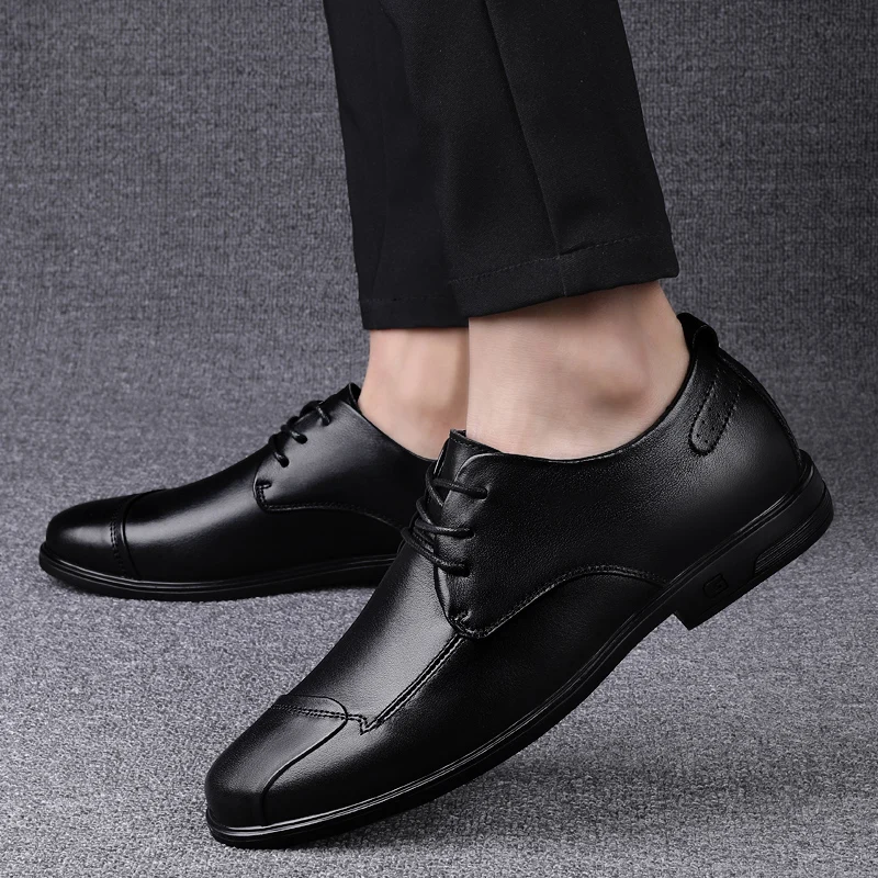 

2023 New Men Quality Cowhide Black Low Top Leather Shoes British Business Size38-45 Soft Leather Man Lace Up Leather Dress Shoes