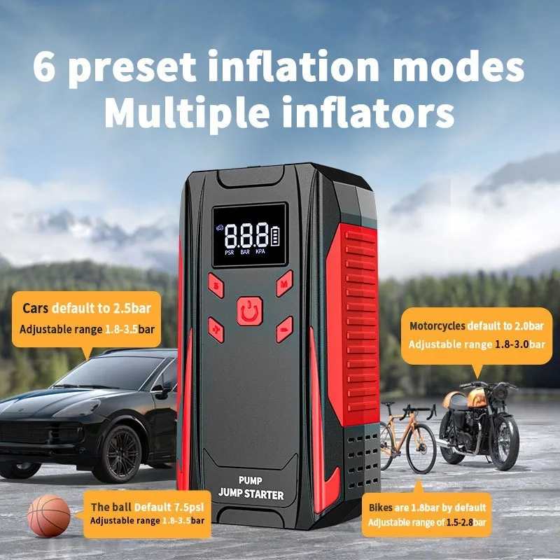 

Portable Car Jump Starter with Air Compressor 150 PSI 12V Car Battery Starter Box Car Battery Jumper Starter with LCD