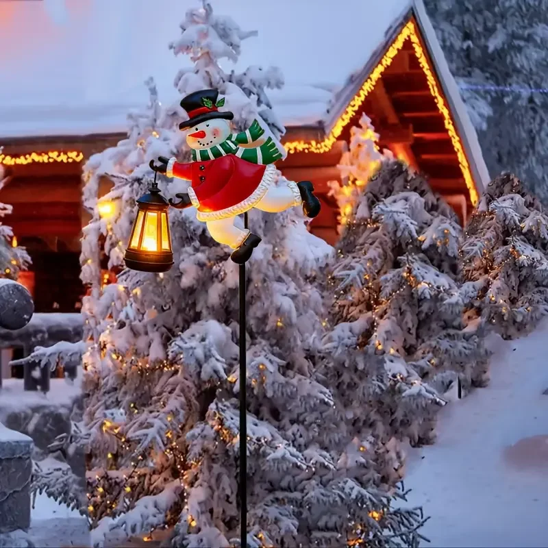 في الهواء الطلق الشمسية ثلج ضوء مقاوم للماء المعادن سانتا كلوز الشمسية فانوس عيد الميلاد حديقة ديكور عطلة جو مصباح هدايا عيد الميلاد