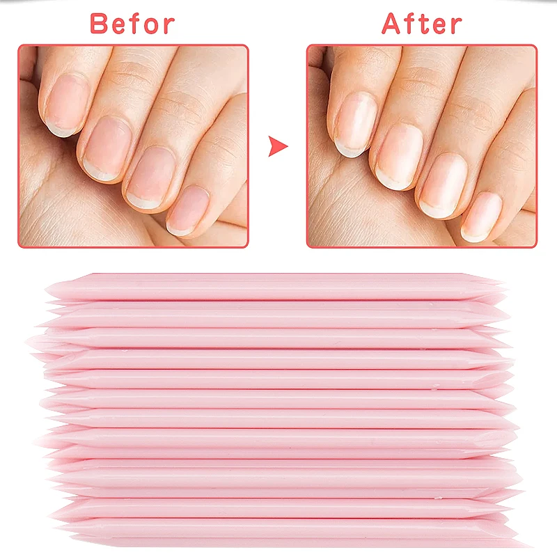 50pcs Nail Cuticle Pusher manicure Remover Pink Plastic Stick Nail Art Design Gel Polish Drawing Sticks strumenti per il trucco