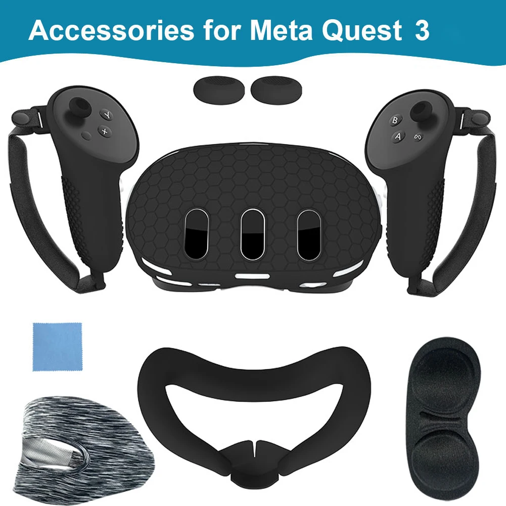 7PCS/Set Silicone Protective Cover For Meta Quest 3 Anti-Leakage Nose Pad Mask Case VR Cover Controller Grips Cover VR Accessory