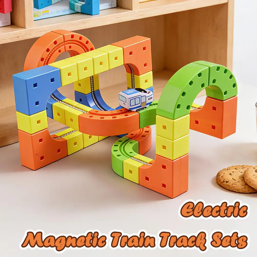 Nieuwste Magische Spoor Trein Kubus Elektrisch Gemonteerd Magnetische Rail Bouwstenen Accessoires Educatief Speelgoed Kinderen Verjaardagscadeautjes