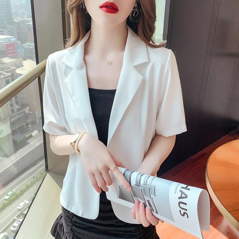 Women's Summer Chiffon New Small Suit Coat Fashion Candy Color Button Tops Lightweight Breathable Short Sleeve Versatile Coat