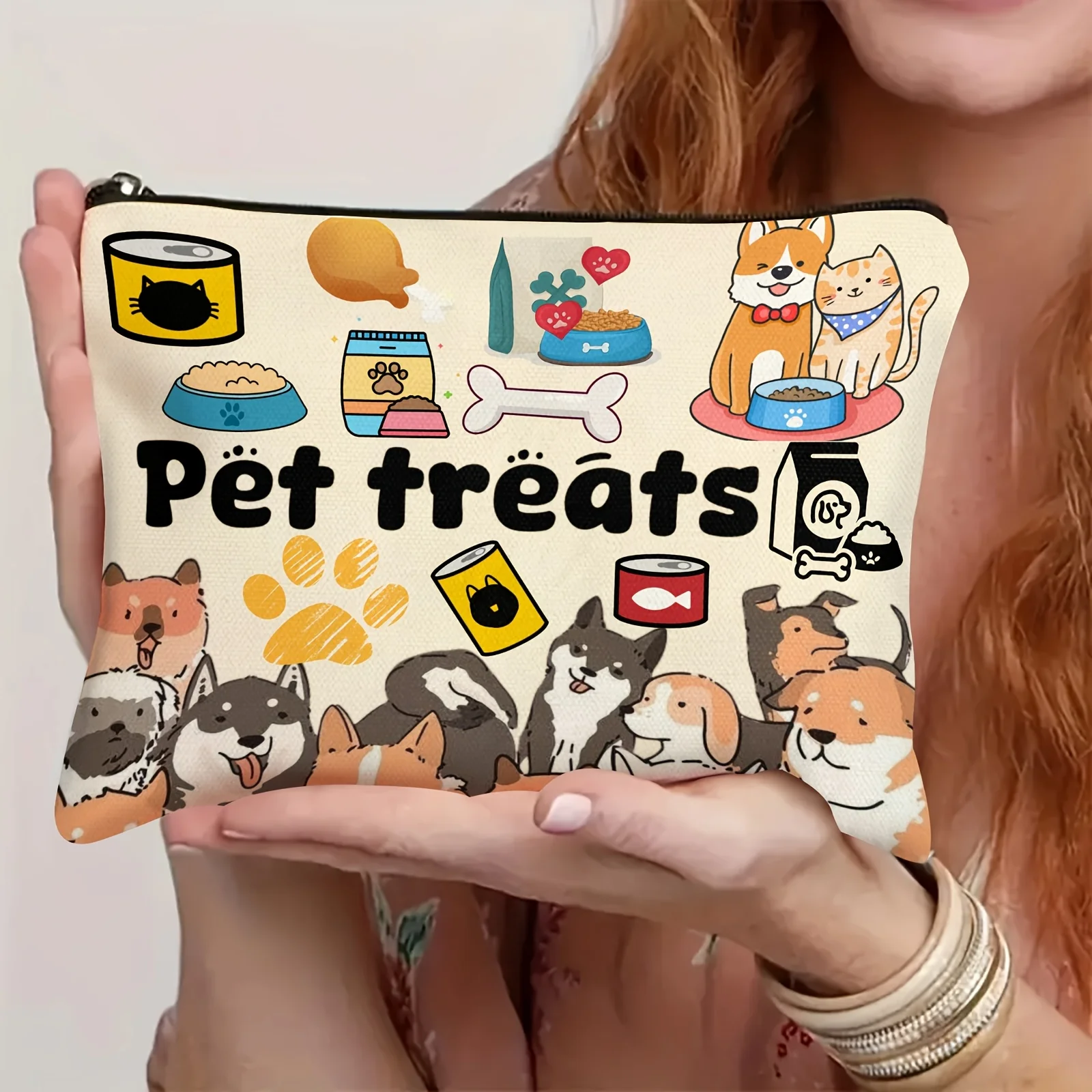 Un sac de maquillage sur le thème de l'animal de compagnie – jolie pochette multifonctionnelle à fermeture éclair pour femmes, sac de rangement de bijoux