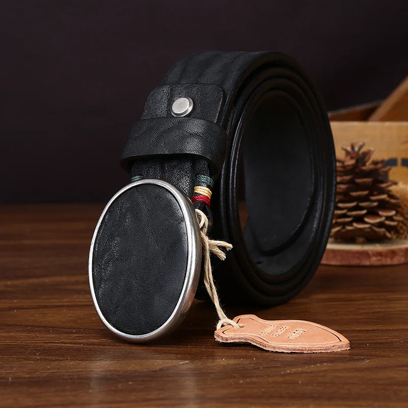 

3.8cm Genuine Leather for Men's High Quality Smooth Buckle Jeans Cowskin Casual Belts Cowboy Waistband Male Fashion Designer