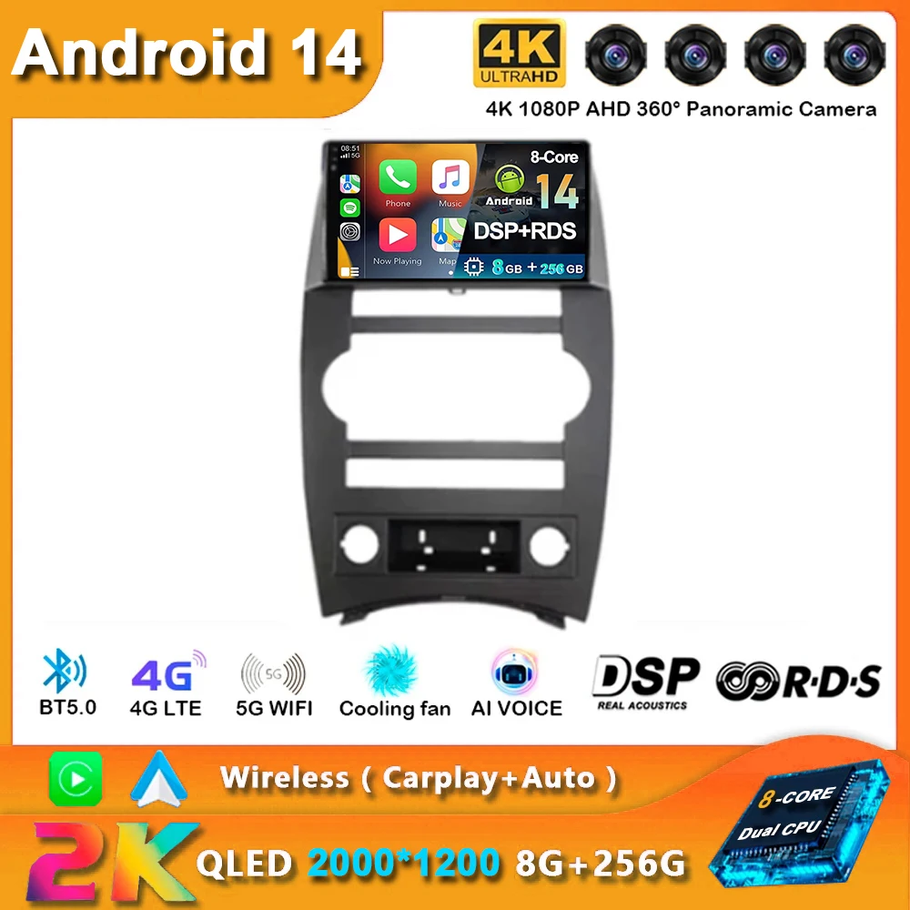 Android 14 Carplay Auto For Jeep Cherokee Commander XK 2005 2006 2007 2008 2009 2010 2011 Car Radio Multimedia Player GPS Stereo