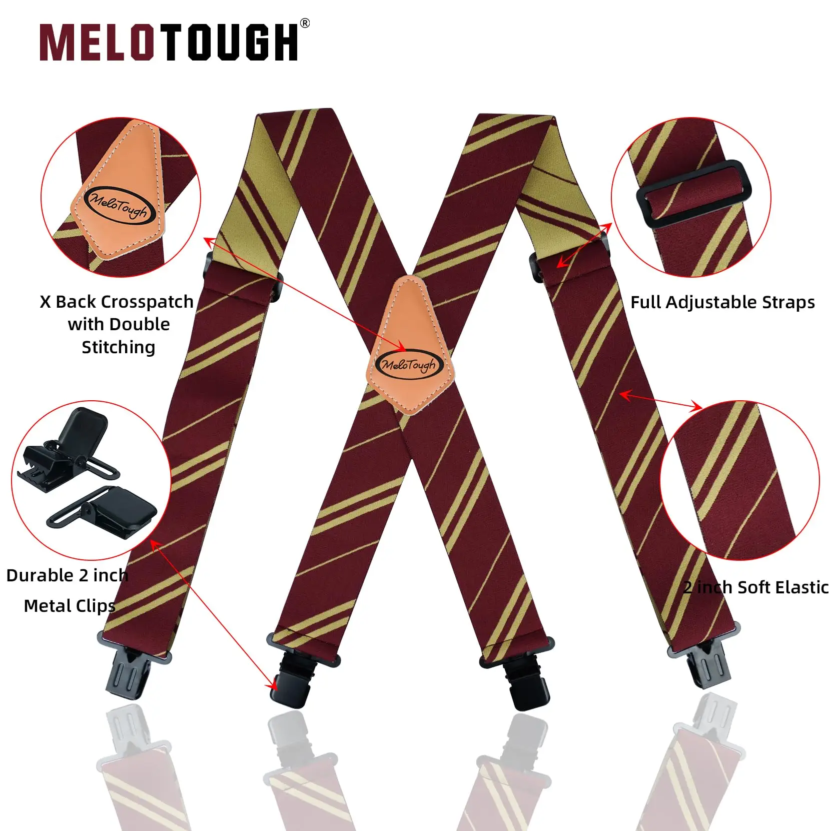 MELOTOUGH Men's Suspenders Adult Fully Elastic 2 inch Wide X back Wedding Party Accessories Shirt Suspender