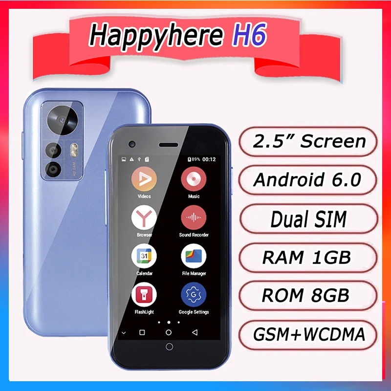 Happyhere H6 Mini Smartphone 1GB RAM 8GB ROM Dual Camera Dual SIM mobile 1000mAh 3G WCDMA 2.5 Inch Small Cell Phone