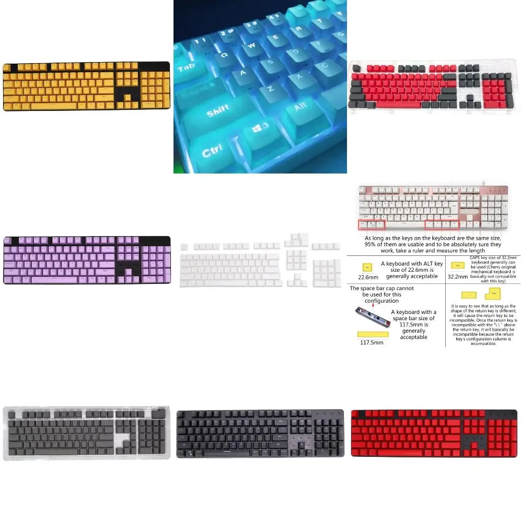 104pcs/pack ABS Backlit Keycap OEM Profile Gaming Keycaps Translucent for Key