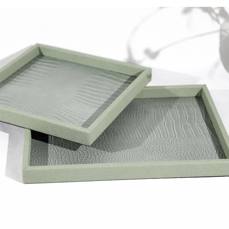 European light luxury green leather living room home trays decoration Hotel villa aromatherapy storage tray jewelry