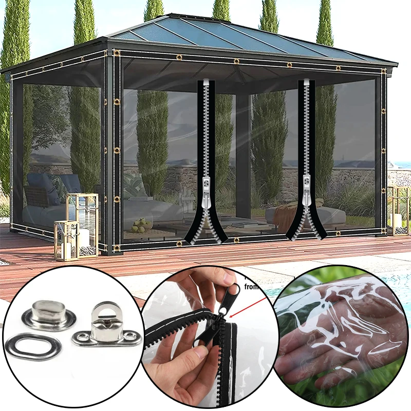 

Утолщенная прозрачная брезентовая дверная занавеска на молнии, уличная беседка, ветрозащитный экран, съемная непромокаемая занавеска с поворотными замками