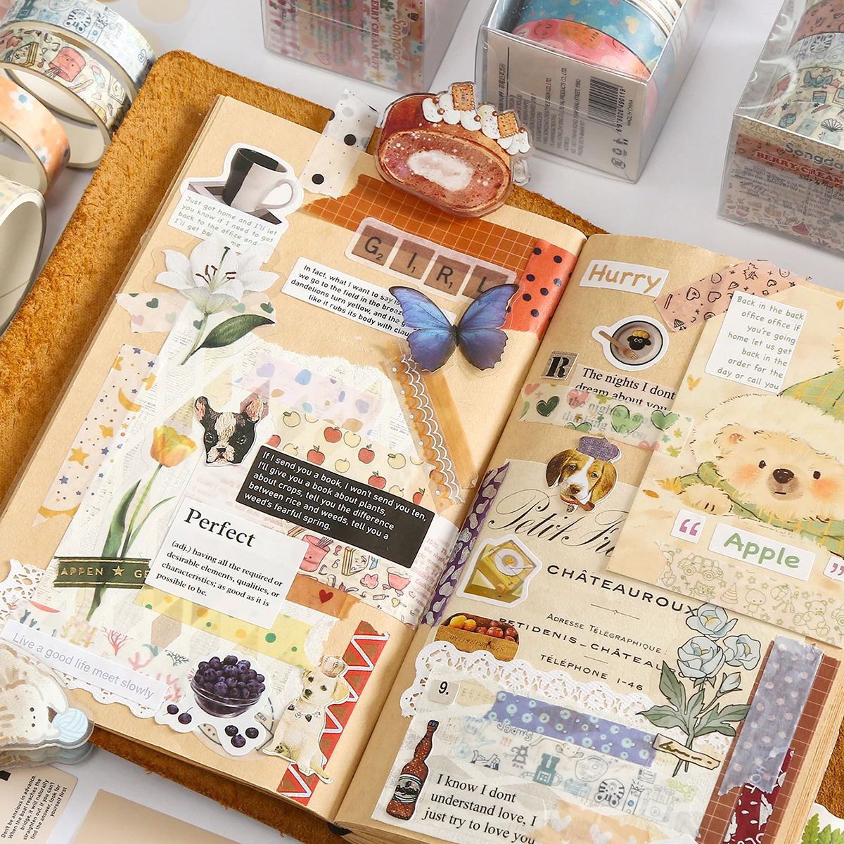 秋の漫画風和紙テープ 5 ロール、クリエイティブな花柄、星空、海洋生物のデザインの装飾テープ、絶妙な