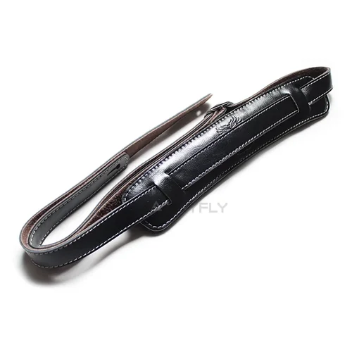 Imagen 2 del producto Correa de guitarra acolchada de cuero de vaca marrón y negro, suave, duradera, ajustable, soldados, cinturón grueso para guitarra acústica eléctrica y bajo