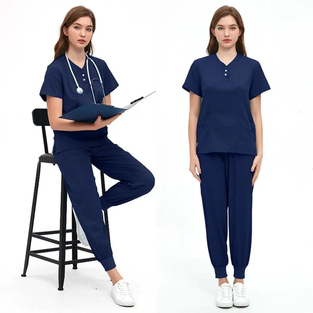 2Pcs Hospital Uniform Soft Elastic Fabric Clinic Workwear Operating RoomTop Pants Surgical Clothes Medical Scrub Set Jogger Suit