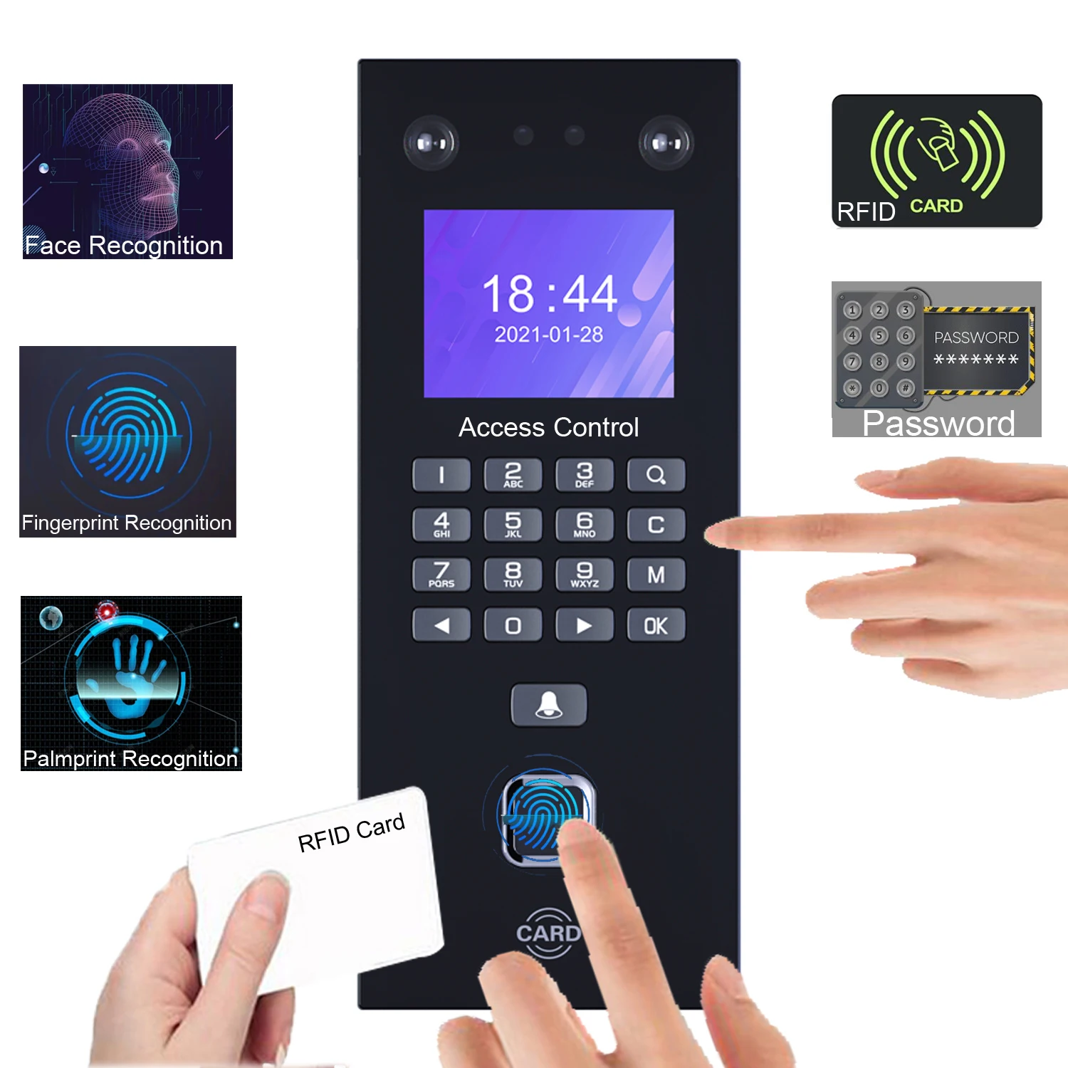 TCP/IP Biometric Face Attendance System Kits Fingerprint Reader Time Clock Employee Access Control Electronic Device with Locks