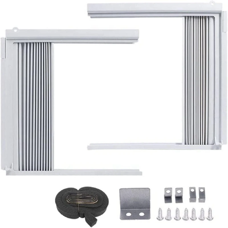 Window Air Conditioner Side Panels With Frame, Room AC Accordion Filler Curtain Kit Replacement Adjustable With Frame