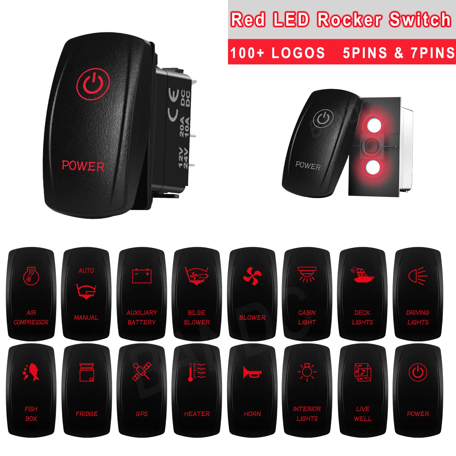 

1 Pc Dual RED Led Laser Etched Rocker Switch for the ARB/Carling/NARVA 4x4 Caravan Accessories SUV ON-OFF,ON-OFF-ON.SPST DPDT