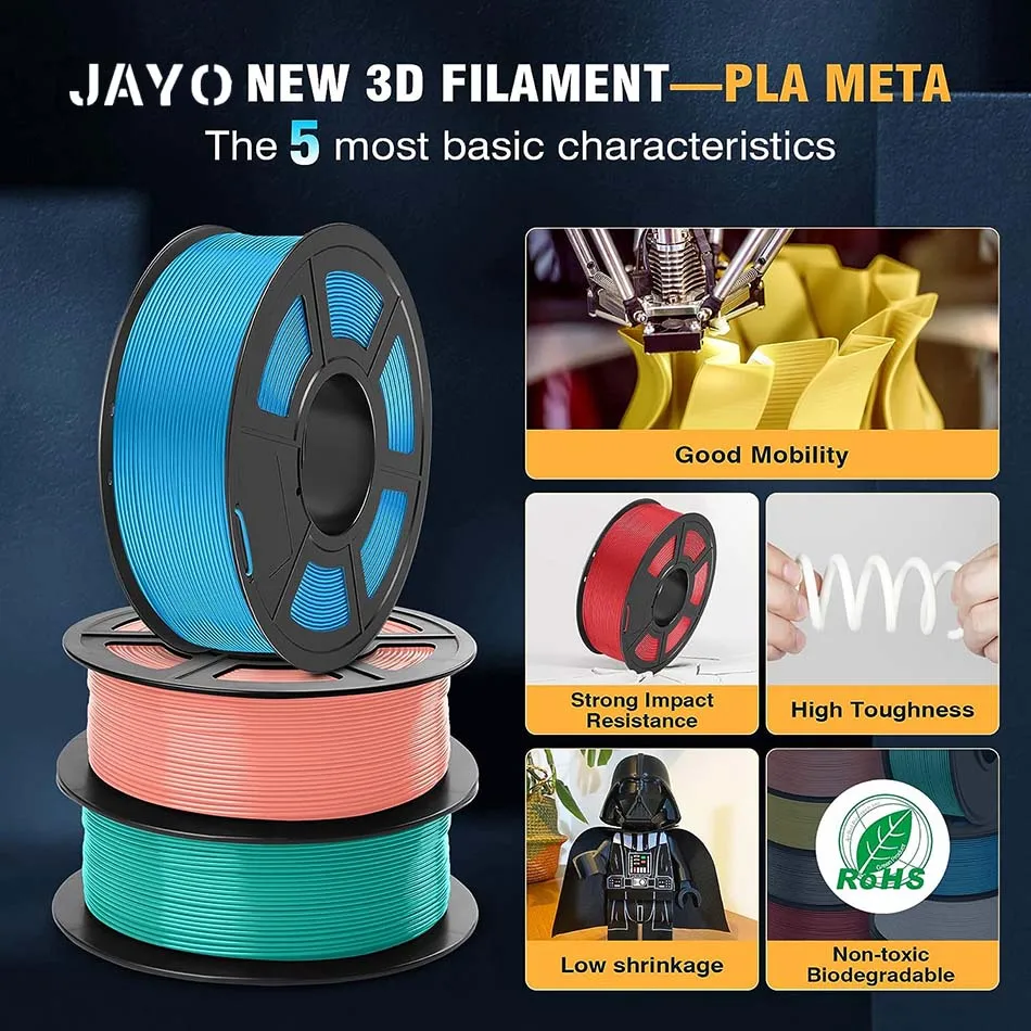 JAYO PLA Meta Filament 1.75mm 1.1KG PLA 3D Filament For FDM 3D Printer High Toughness 3D Printing Materials 100% No Bubble