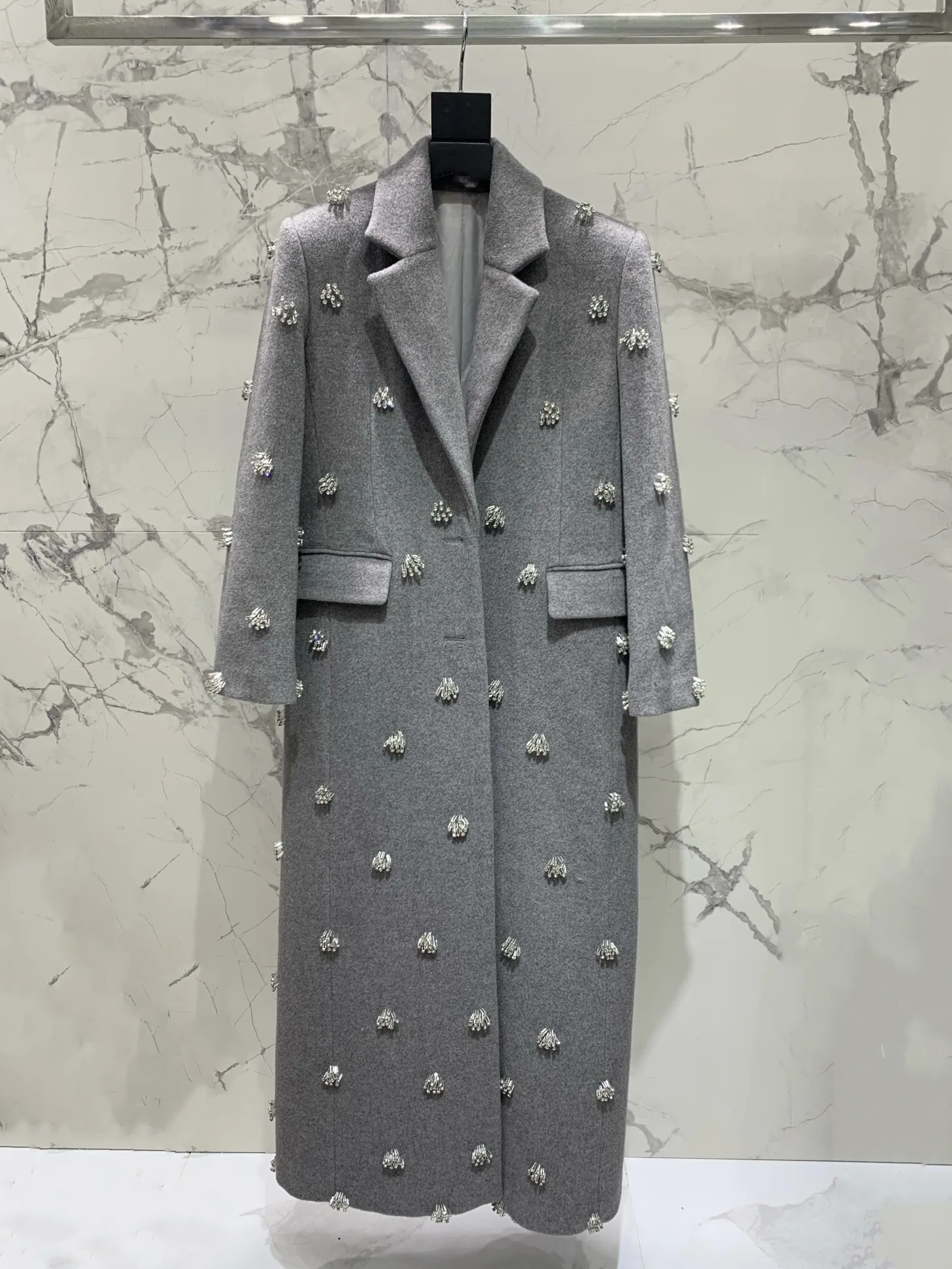 

Women's Clothing Gray wool heavily beaded coat Autumn Winter New 0116