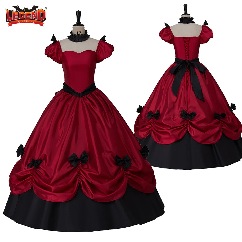 Medieval Gothic Vintage Victorian Rococo Dress Southern Belle Wine Red Masquerade Ball Gown Vampire Costume for Halloween Party