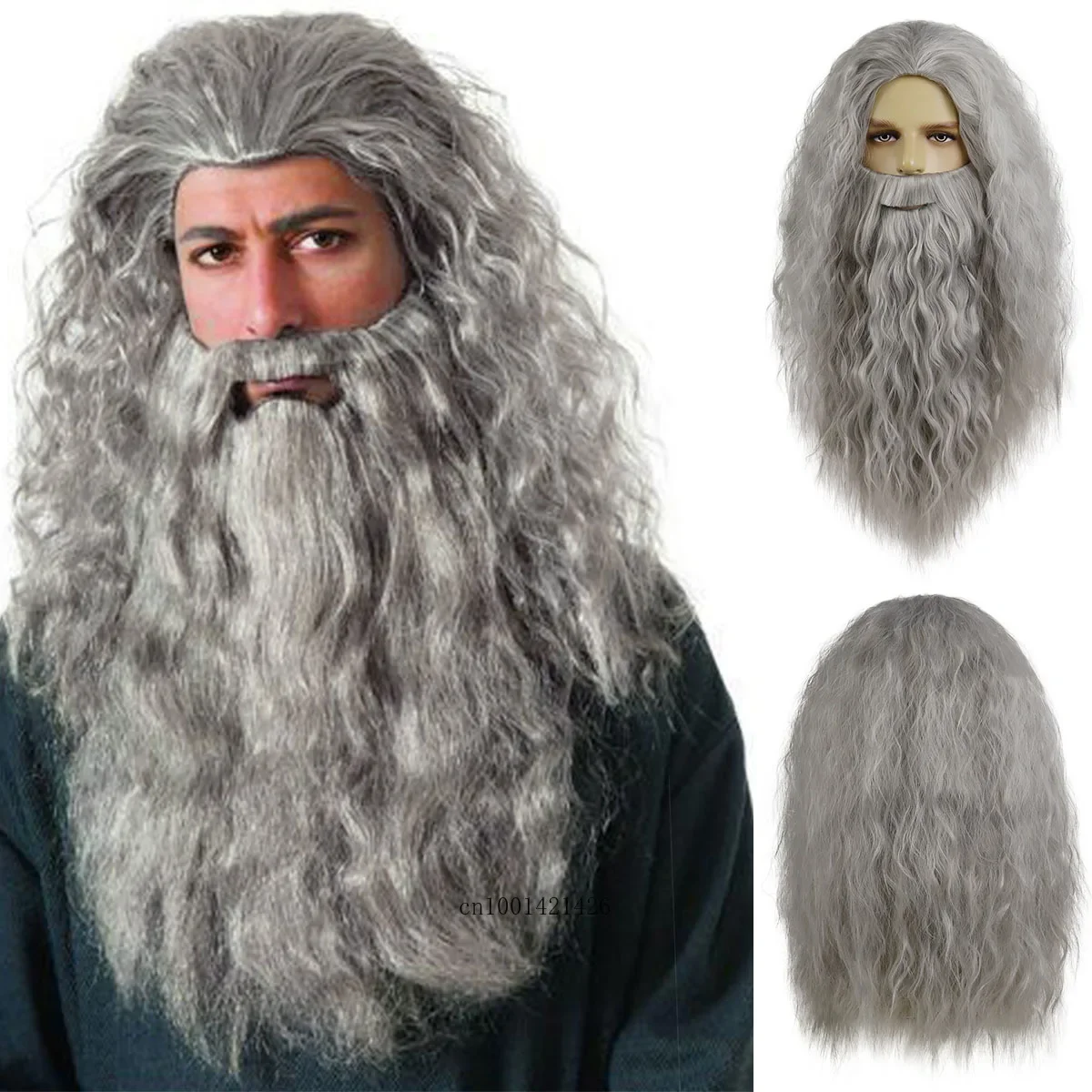 Mustache Wig Cosplay Synthetic Hair Halloween School Gandalf Wizard Dumbledore Costume Wig Man Albus Long Wave Grey Beard Wigs