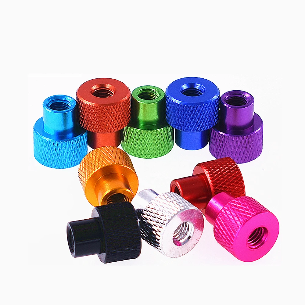 10pcs UNC 6I-32 1I4-20 3I8-16 Multi-colour Thumb Nuts Aluminium Alloy Through Hole Hand Tighten Step Knurled Nut