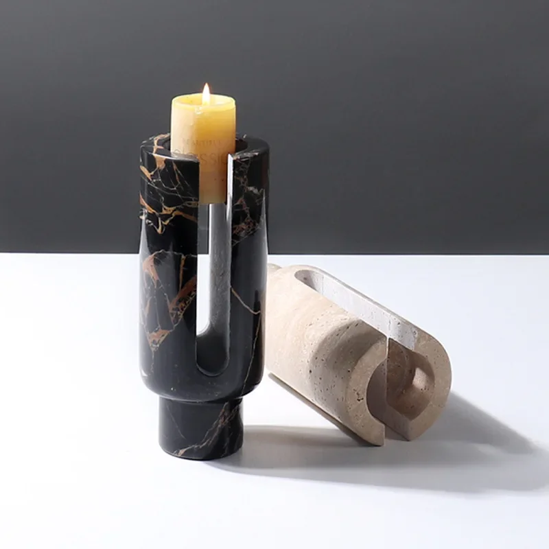 Luxury Marble Candle Holder for Wedding Dinning Party Vintage Travertine Tealight Stand Jar Candlestick for Table Centerpie