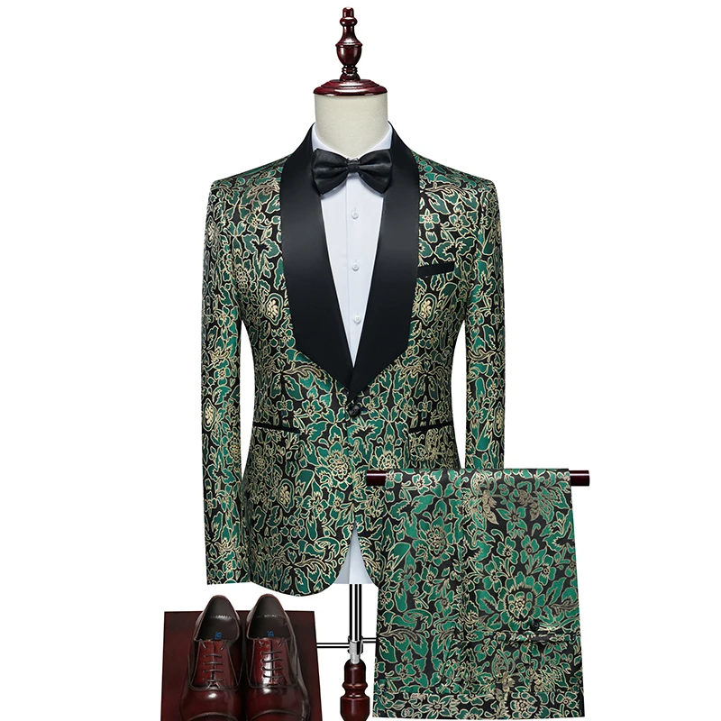

Suit Coat Pants 2 Pcs Set/Men's High Quality Embroidered Blazers Jacket Wedding Ball Tuxedo Dress Groom Men Suits Size M-6XL