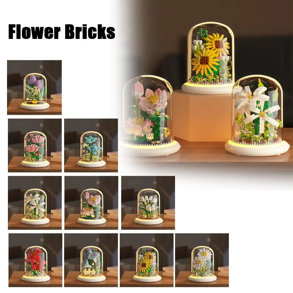 

Flower Bricks Potted Building Blocks Decoration Tabletop Blocks For Girl Holiday Gift U2l7